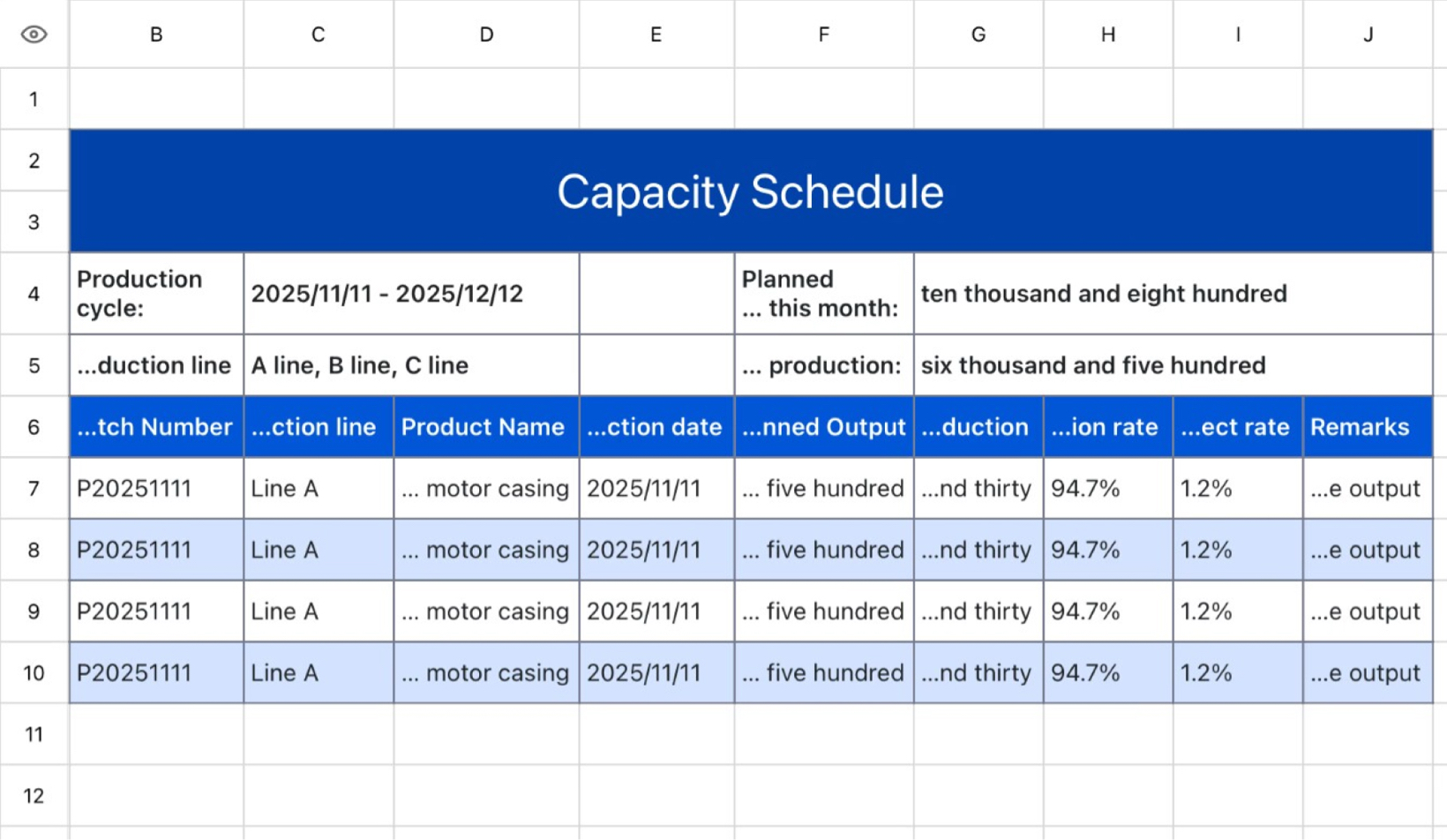 Capacity Schedule